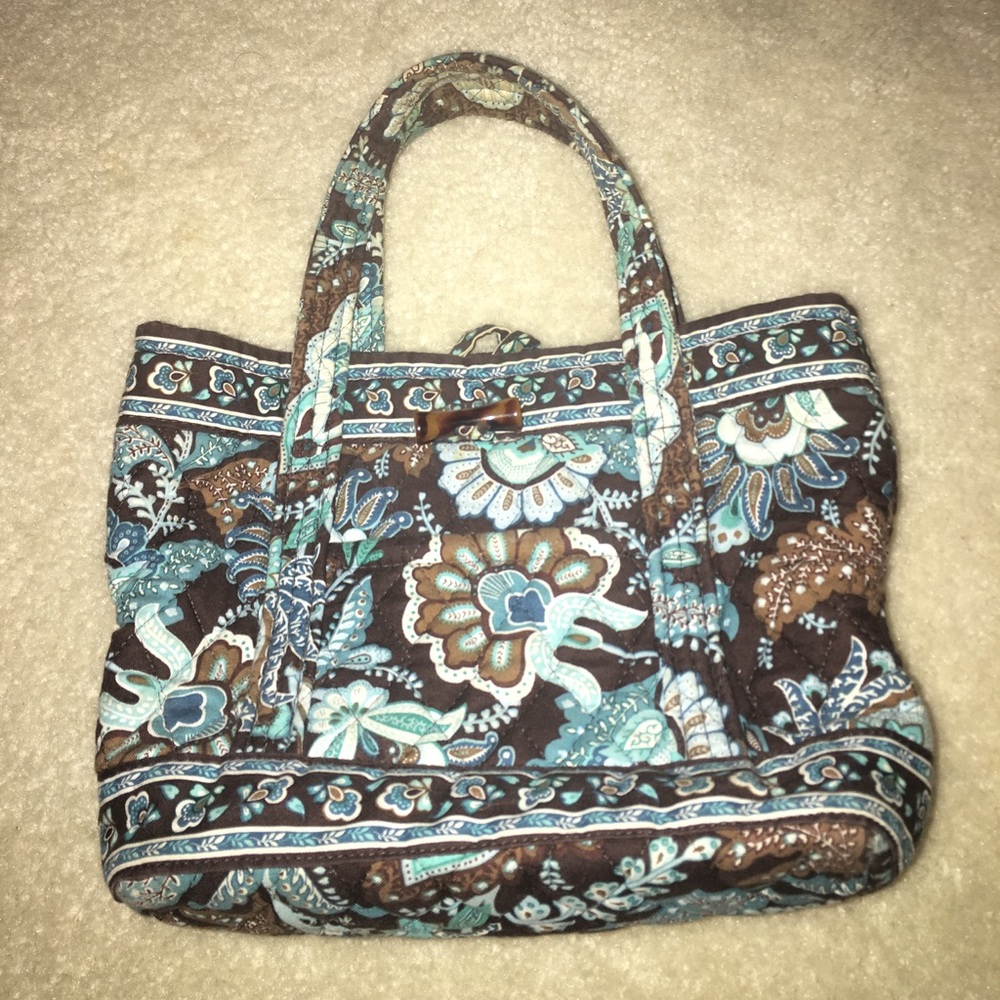 Vera Bradley brown and blue small tote bag